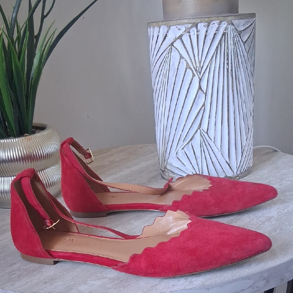 J. Crew Red Suede Scalloped Flats